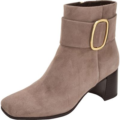 Stiefelette in Beige/ Taupe mit Karree Schuhspitze.