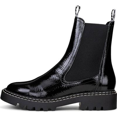 Schwarze Lackleder Chelsea Boots mit grobe dicke Sohle